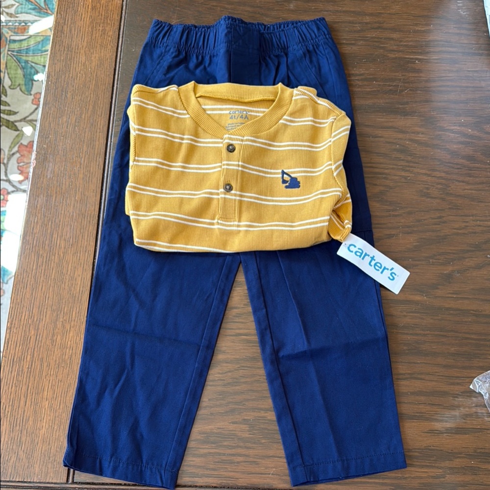 Carter's Yellow Striped Shirt and Blue Pants Set